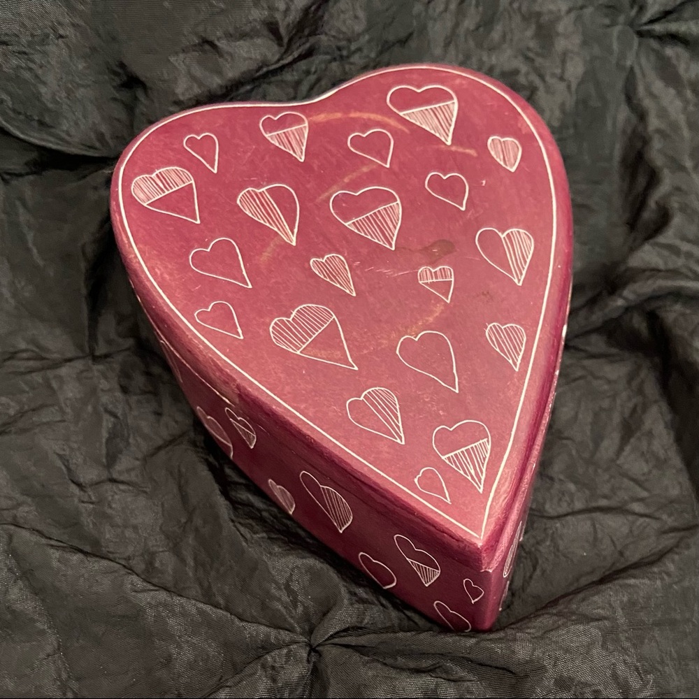 Heart Trinket Box Carved Soapstone Handmade in Kenya Valentine